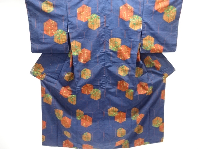 JAPANESE KIMONO / ANTIQUE KIMONO / SILK / TSUMUGI / WOVEN KIKKO & LEAVES